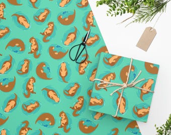 Otter wrapping paper Otter gift wrap cute otters water color christmas birthday cute gift wrapping paper sea otters otter birthday christmas