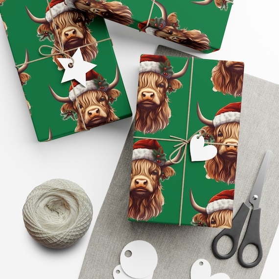 Highland Cow Wrapping Paper Christmas Present Wooly Cows Illustrated Xmas  Gift Wrap Cute Floral Birthday Holiday Farm Animals for Kids Boho 