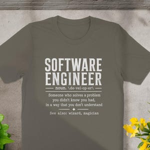 Software Engineer definition t-shirt with text.