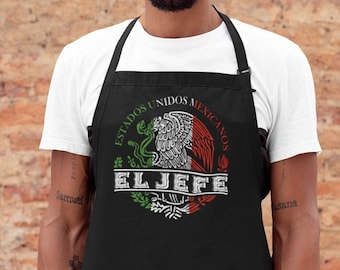 El Jefe Grilling Mexican Apron Fathers Day BBQ Gifts Cholo The Boss Gift for Dad Christmas Xmas Taco Grilling Spanish Mandil Mexicano Eagle