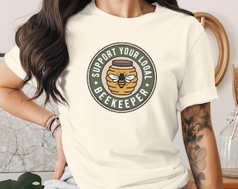 Camiseta «Apoya a tu apicultor local», camiseta con estampado de abeja, diseño de colmena, camiseta «Salvemos a las abejas», regalo ecológico, idea de regalo para apicultores