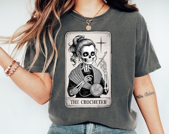 The Crocheter T-Shirt, Funny Crochet Skeleton Shirt, Yarn Lover Tee, Knitting Humor Gift, Halloween Crochet Shirt, Unique Crafter Apparel