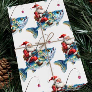 Fish Christmas Wrapping Paper Roll - Funny Fishing Animal Gift Wrap Roll for Holiday, Eco-Friendly Present Idea, Festive Glossy Design image 1