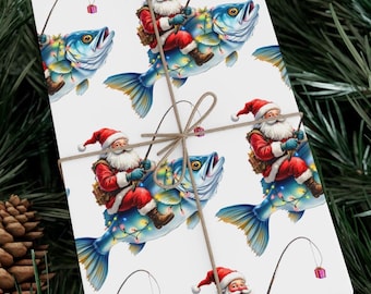 Fish Christmas Wrapping Paper Roll - Funny Fishing Animal Gift Wrap Roll for Holiday, Eco-Friendly Present Idea, Festive Glossy Design