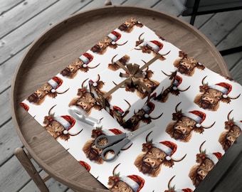 Highland Cow Wrapping Paper Christmas Present Illustrated Xmas Gift Wrap Cute Cows Floral Birthday Holiday Farm Animals For Kids Boho Theme