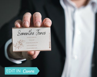 Beige Business Card Template | DIY Printable | Minimal & Boho Style Branding Card | Editable Canva Template for Small Business Owners
