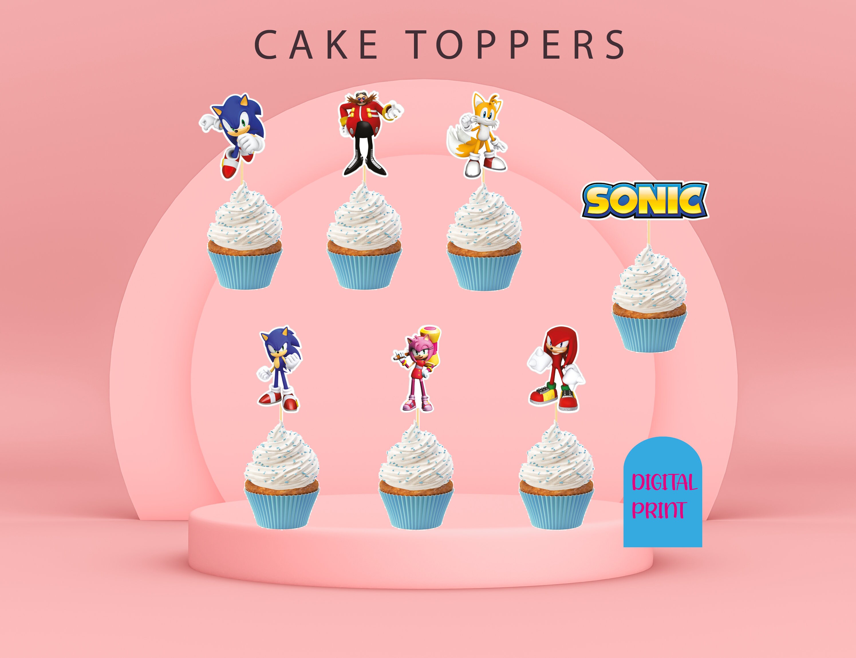 33 Piece Sonic Cake Toppers with 1 Cake Topper, 16 Cupcake Toppers