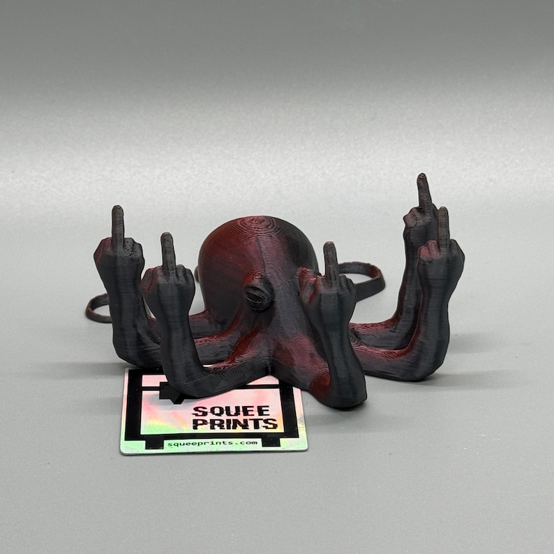 Fucktopus Prank Gift Middle Finger Octopus Desk Companion Black & Red