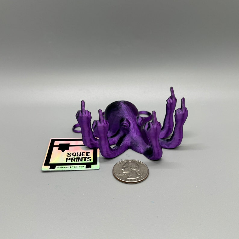 Fucktopus Prank Gift Middle Finger Octopus Desk Companion Black & Purple
