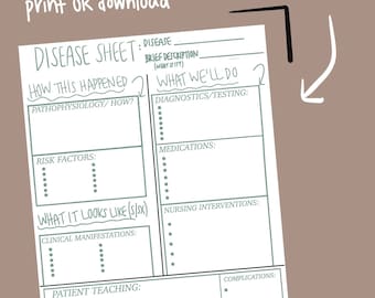 Nursing School Disease Sheet Template Green