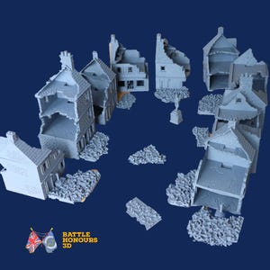 Fransk förstörd stadsterräng (andra världskriget) - 3D-utskriven för historiska krigsspel och dioramor.
