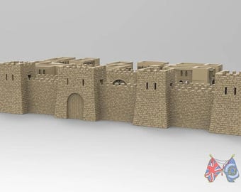 Town Outer Wall & Gate - 3D Printed for Histotical Wargaming  Dioramas.