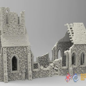 Destroyed Church - 3D Printed for Histotical Wargaming & Dioramas.