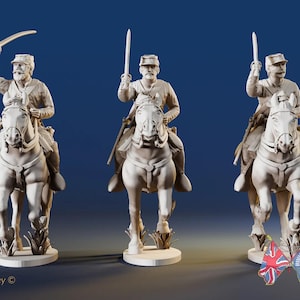 May include: Three detailed statues of soldiers on horseback, each holding a sword. The figures are in a light color, with the text "Battle Honours 3D" and "Designed By Gordon Kitney" visible.