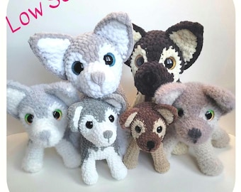 Low Sew Conan and Adair Crochet Pattern, German Shepherd, Husky, Dog, Amigurumi PDF