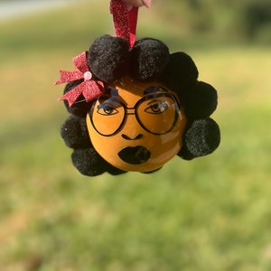 Black woman ornament, melanin ornament, black girl ornament, brown ornament, Christmas ornament, handmade Christmas ornament