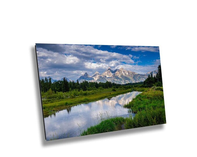 Teton Mountains Lake View Reflections Wall Art - Scenic Yellowstone Landscape Photo Print - Stunning Mountain Reflection Home, Office Decor