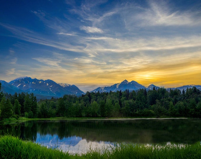 Sunrise Over West Lake Canvas Wall Art, Alaska Majestic Morning Adventure Scenery, Nature Inspired Landscape Photography for Home Room Decor