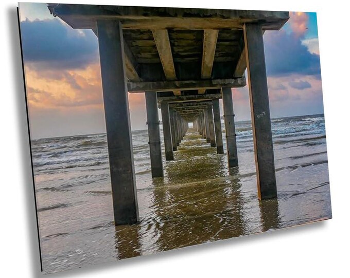Below Port Aransas Texas Pier Sunset Photography, Gulf Coast Fishing Print, Ocean Beach Wall Art, Coastal Home Decor, Pier Perspective Art