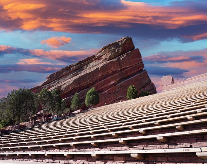 Red Rocks Amphitheatre Sunset Print, Morrison,Colorado Concert Venue Outdoor Stage Wall Art, Natural Landscape Photography Home Office Decor