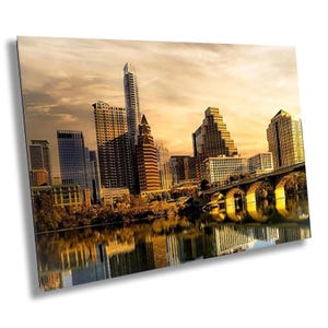 Rusty Morning in Austin Skyline Canvas Print, Lady Bird Lake Reflections Wall Art, Texas Capital City Photography for Home or Office Decor