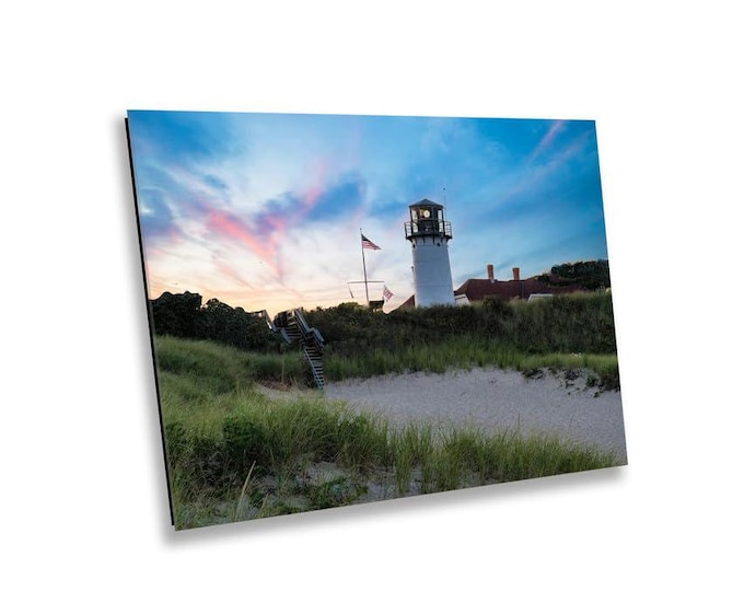 Sunset at Chatham Lighthouse Print - Coastal Cape Cod Acrylic, Metal, Canvas Wall Art - Beach Coast Guard Station Photography for Home Decor