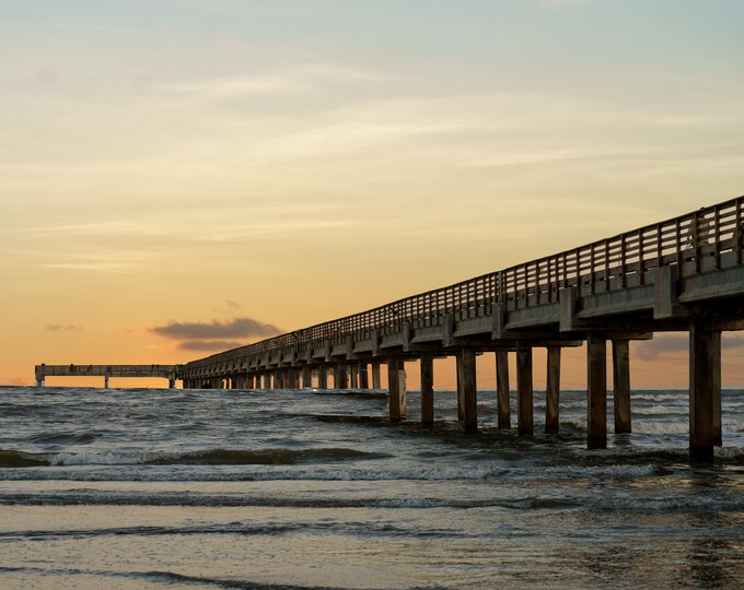 Port Aransas Pier Sunset Print, Gulf of Mexico Canvas, Acrylic, Metal Wall Art, Stunning Sunset Photography for Home or Office Coastal Decor