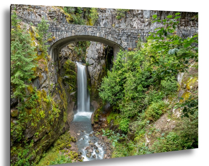 Waterfall under a bridge, rain forest, stone bridge, Washington Park