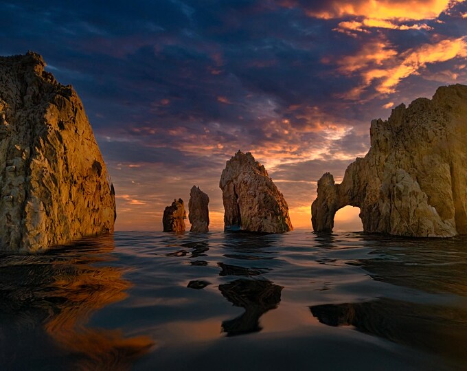 Sunset over Cabo Rock Canvas Wall Art, Cabo Majestic Evening, Adventure Scenery, Nature Inspired Landscape Photography for Home Room Decor