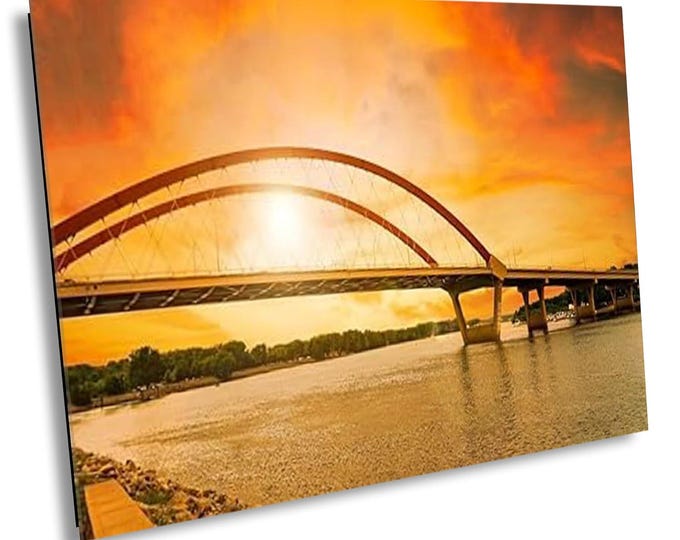 Hasting Bridge with Sun Setting Canvas Art, Modern City Bridge Scenic Photo Print, Artwork Landscape Pictures For Home or Office Wall Decor