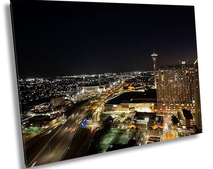 Night Skyline San Antonio Canvas Wall Art, Nighttime Cityscape Photography Print, Urban Wall Art Decor for Office, Dorm or Home Room Wall