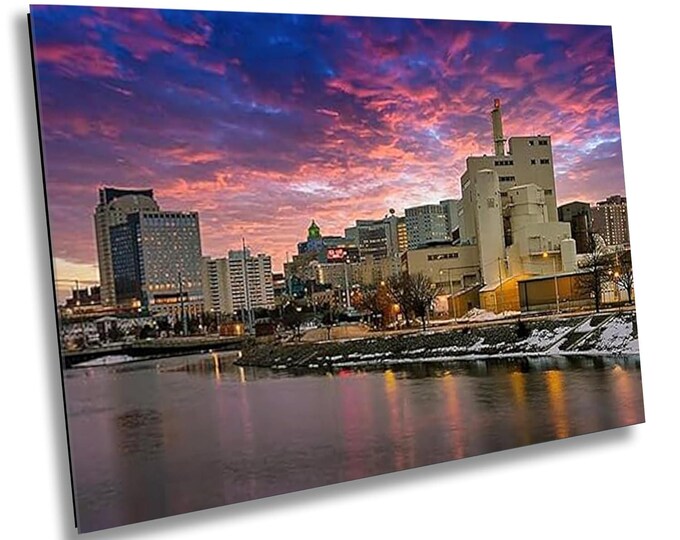 Dusk in Rochester Canvas Wall Art, Minnesota Skyline Cityscape Modern Print, Stylish Office or Home Room Wall Decor Gift for him or her