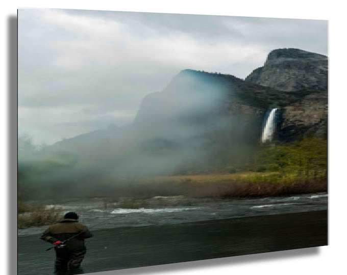 Fisherman in river, Yosemite, California, wall art