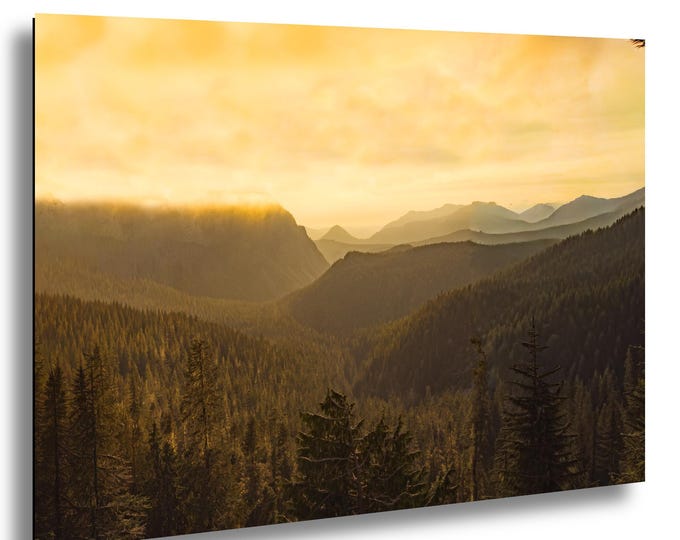 Morning Sunrise in the fog, Washington mountains,