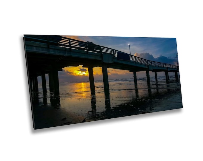 Port Aransas Pier Sunset Photo Print - Gulf of Mexico Sunrise Pier Wall Art - Texas Spring Beach Scene Photography for Coastal Home Decor