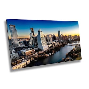 Austin Skyline Photography Print, Lady Bird Lake Reflection Cityscape Canvas Print, Urban Texas Capital Wall Art Decor for Office or Home