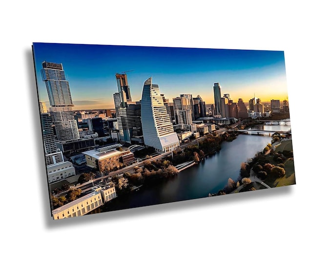 Austin Skyline Photography Print, Lady Bird Lake Reflection Cityscape Canvas Print, Urban Texas Capital Wall Art Decor for Office or Home
