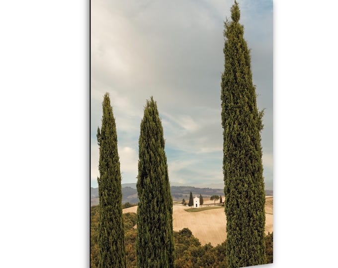 Chapel,with Cypressl, Tuscany, Italy, Sunset