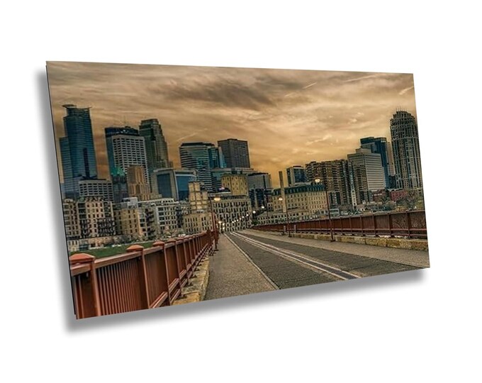 Minneapolis in Morning Skyline Canvas Print, Downtown Sunrise City Photography, Minnesota Cityscape Print for Home or Office Room Wall Decor