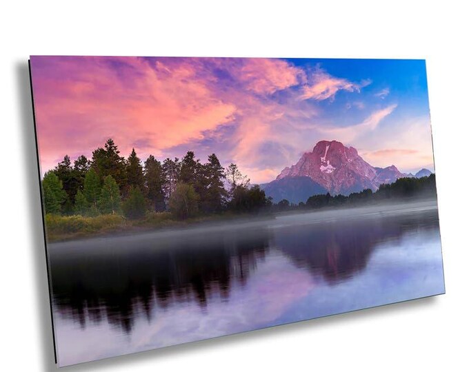 Oxbow Bend Tetons Calm Water Print, Serene Mountain View in Yellowstone, Peaceful Snake River Overlook Photography for Home or Office Decor