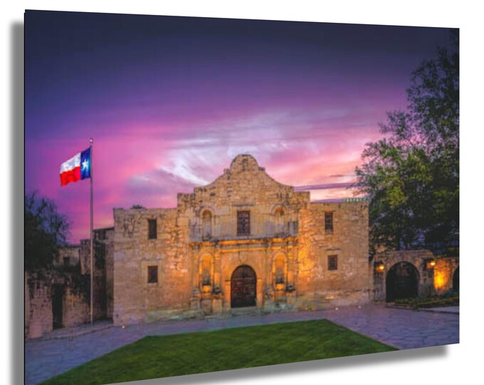 Alamo at dusk, Canvas Wall Art, Captivating Nighttime Skyline Photography, Texas Historical Landmark, Cityscape Artwork Room Decor