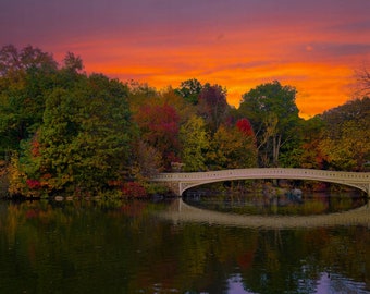 Bow Bridge in Central Park Canvas Wall Art, Lake Manhattan New York City Photography Print for Office or Home Room Wall Decor