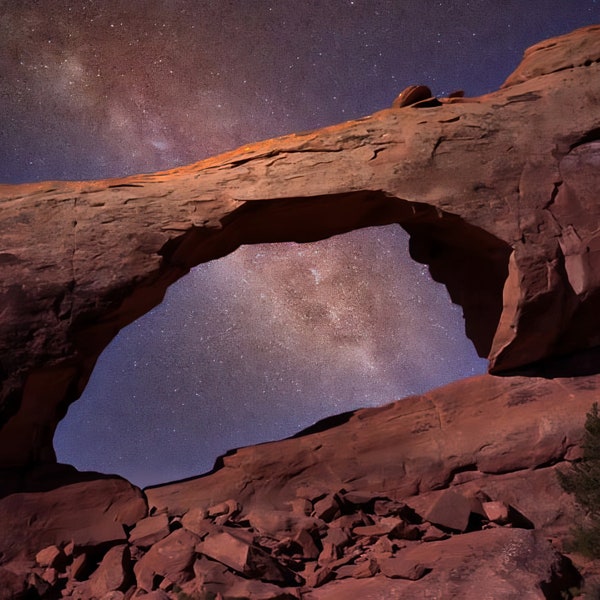 Arch with Milkyway, Arches National Park Milky Way Photo Print, Night Sky Celestial Arch Landscape Astro Photography Print for Wall Decor