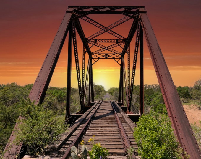 Railroad Bridge Vibrant Spring Wildflowers, Blooming Wildflower Field Photography, Nature I Springtime Floral Print Home Decor