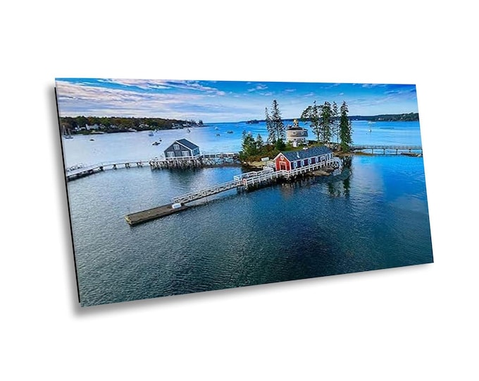 Red Boat House Canvas Wall Art, Boothbay Harbor Maine Waterfront Photo Print, Scenic Canvas Picture Artwork for Office or Home Decor