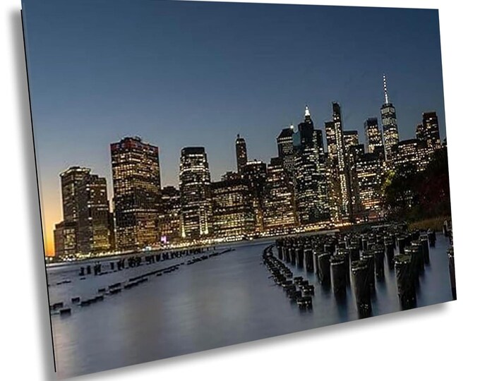 Manhattan From Brooklyn, New York City Canvas Wall Art Travel Poster, Modern Cityscape Artwork Picture Print for Office or Home Room Decor