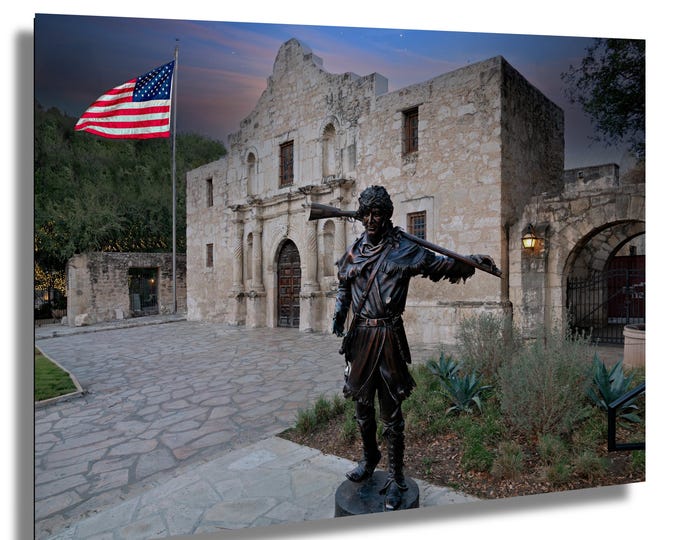 Alamo side view, Canvas Wall Art, Captivating Nighttime Skyline Photography, Texas Historical Landmark, Cityscape Artwork Room Decor