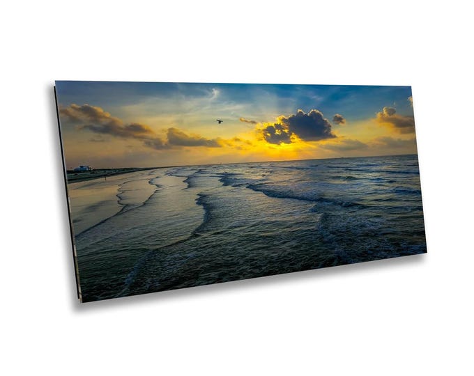 Scalloped Waves Texas Beach Sunrise Print, Gulf of Mexico Port Aransas Wall Art, Beautiful Coastal Home Decor for Spring, Beach & Ocean View