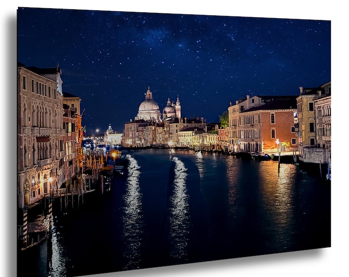Accademia Bridge, GrandCanal, night, boat traffic, Basilica