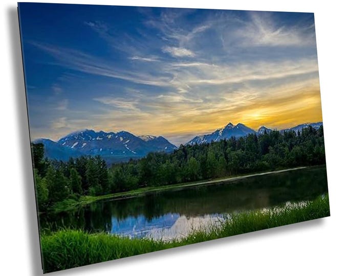 Sunrise Over West Lake Canvas Wall Art, Alaska Majestic Morning Adventure Scenery, Nature Inspired Landscape Photography for Home Room Decor